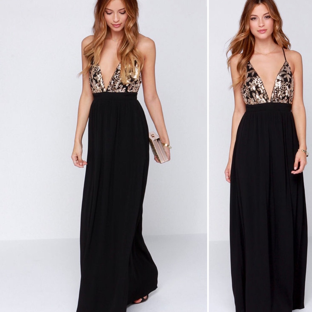 LOVERS + FRIENDS GOOD AS GOLD BLACK AND GOLD DRESS